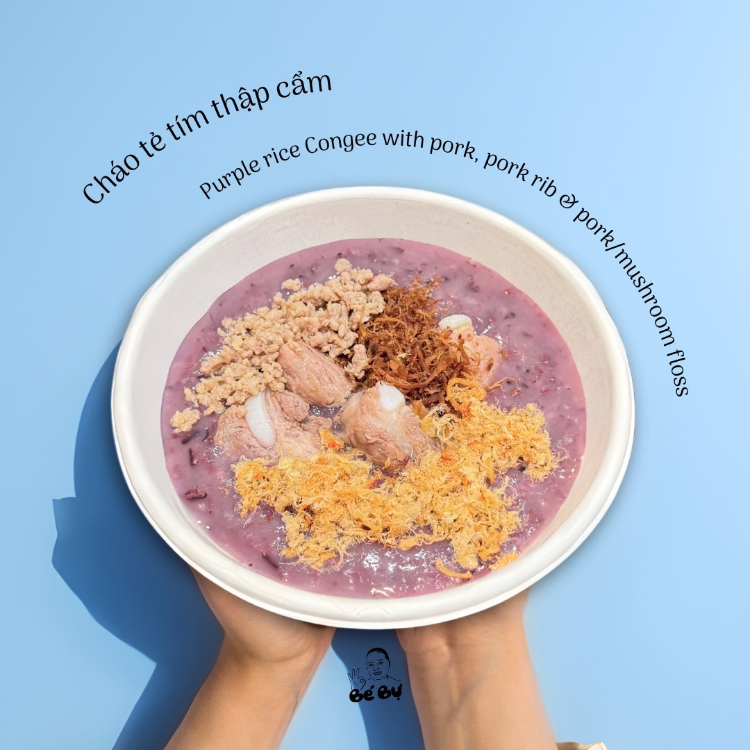 Cháo Tím Thập Cẩm: sườn non, thịt băm, ruốc heo, ruốc nấm
